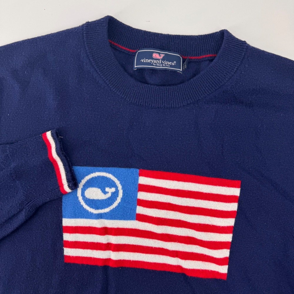 Vineyard Vines Sweater Mens M Blue American Flag Whale Logo Crew Neck Knit